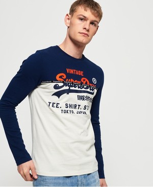 Superdry Ing Shop Split Panel Férfi Pólók Sötétkék | NOXQL7910